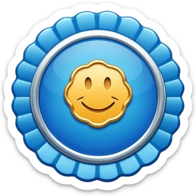 A blue scalloped circle with a verified thing sticker