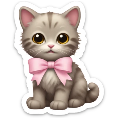Fuzzy baby cat with light pink bow sticker