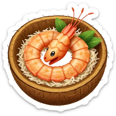coconut shrimp, shrimp with visible coconut shreds, simple apple emoji style sticker