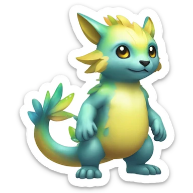 Cute cool shiny colorful fantasy animal hybrid Fakemon full body sticker