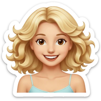 Pretty blonde model, brown eyes, soft wavy hair, super excited and happy dance sticker