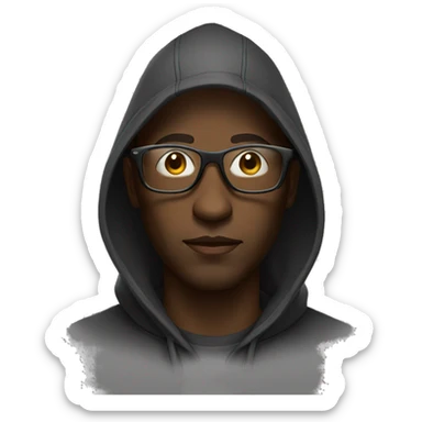 A black man with a hood and glasse. he looks seriouss on sticker