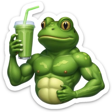 crazy muscular frog drinking protein shake sticker