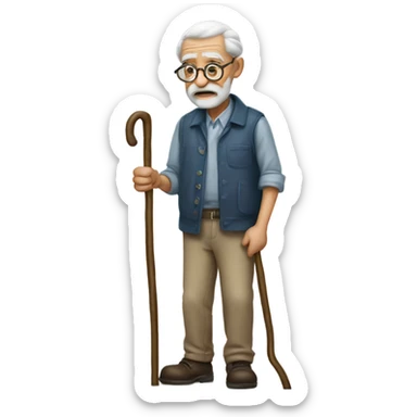Hunched over old grandpa with cane  sticker