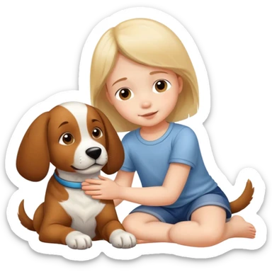 child gently petting a dog or cat, kind and friendly sticker