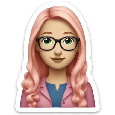White-girl-with-long-hair-red-head-eyes-blue-wearing-glasses-blouse-formal-pink sticker