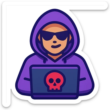 hacker character in purple hoodie, digital style sticker