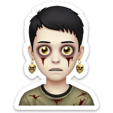 boy zombie teen with black hair and gold earrings  sticker