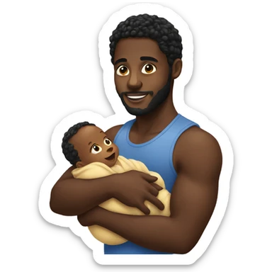A black man holding a baby oil sticker