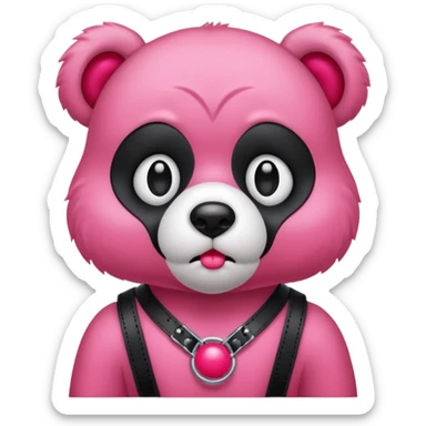 Gloomybear wearing black harness, red bubblegum in mouth sticker