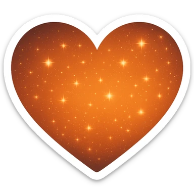 Modify the heart with a night sky gradient to orange night theme with a orange gradient, more stars, and a soft glow. Remove the background entirely  sticker