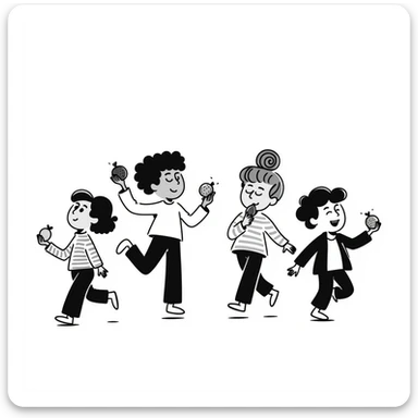 healthy boys and girls running around playing with some eating fruit Make one of the children asian or black sticker