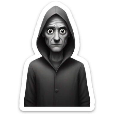 creepy weird monochrome man in a dark old room sticker