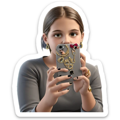 girl taking selfie with jewelry sticker