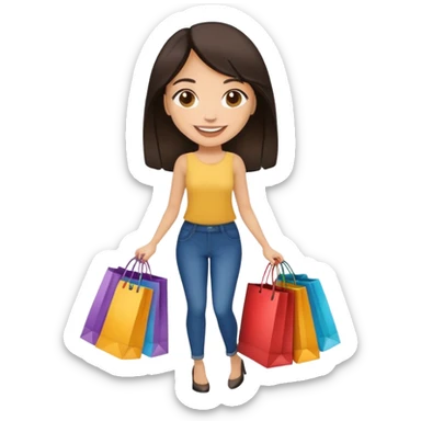light skin and dark haired girl with shopping bags sticker