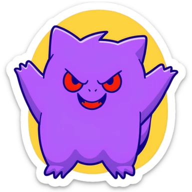 Gengar, the purple ghost Pokemon with red eyes and a mischievous grin sticker