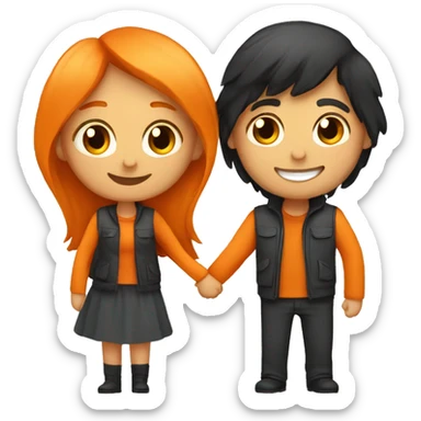couple hug with warm smiles. The Girl have Black Long hair und the man orange hair sticker