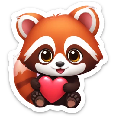 Red panda holding a heart in his hand sticker
