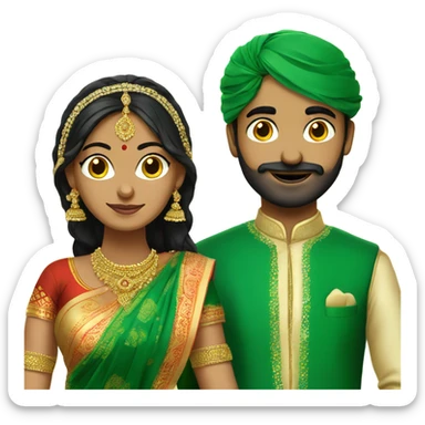 bride in green saree and groom in south indian dress sticker