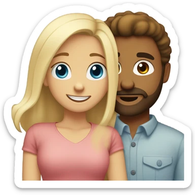 A girl with brown eyes hugs a bearded blue-eyed man with blond hair sticker