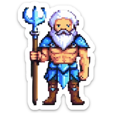 Neptune god of the sea with trident, bearded powerful figure holding trident sticker
