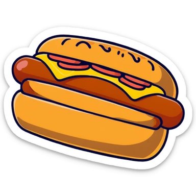 Hot dog sliding into a bun sticker