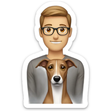 Brown Greyhound with man light Brown Hair and glasses sticker