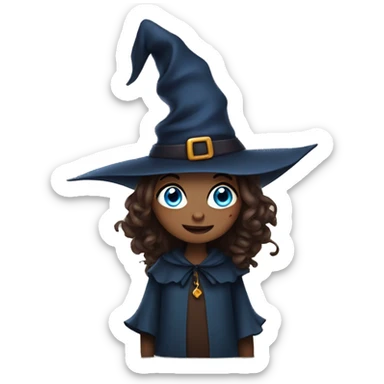 a little brownie dressed as a witch, blue eyes  sticker