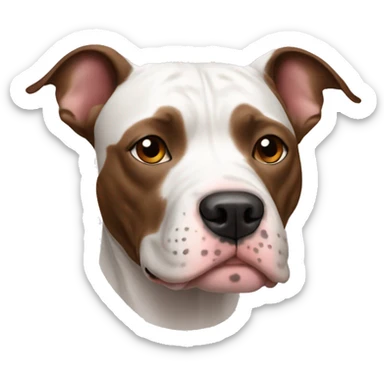 pitbull thats mostly white with some brown large dots and a sideways ear sticker