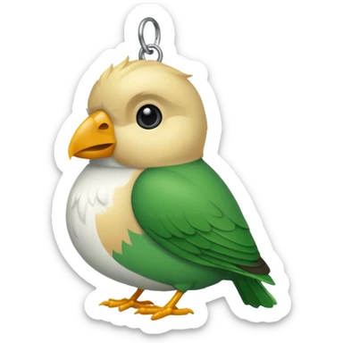 un oiseau classique tout vert avec un collier autour de son cou avec des breloque argentées et un seul poil blond qui fait une petite bouclette sur le front  sticker