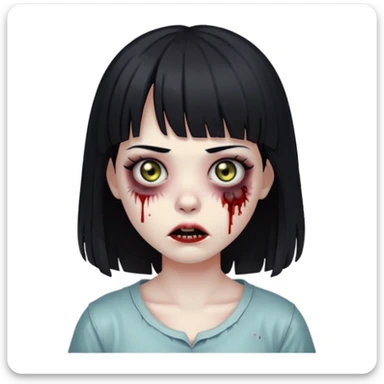 zombie girl emoji with black hair and bangs sticker