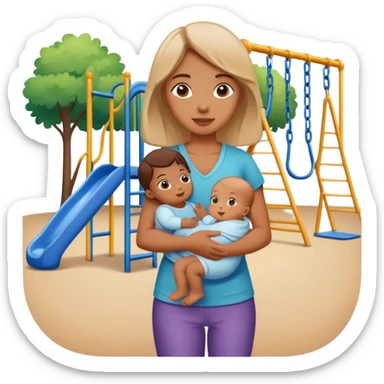 Daycare playground with kids and a woman holding a baby watching kids play sticker