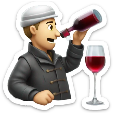 Drunken postman in snow drinking from wine decanter sticker