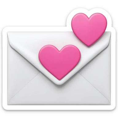 A 3D render of a white letter envelope with a vibrant pink heart sticker, clean background sticker