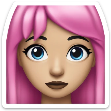 Blue eyed long eye lashes pout blonde and pink hair pale hime gyaru girl, hot pink and yellow split-dyed hair, nose ring, elf ears, dark makeup, punk clothes sticker