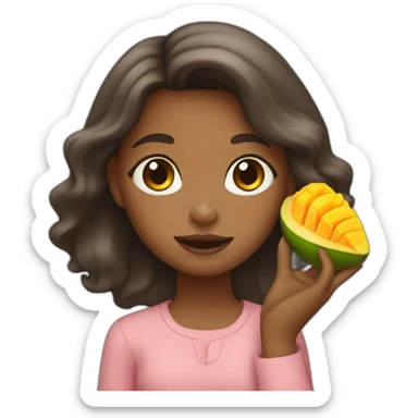 Girl with mango and tuna sticker