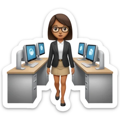 a girl walking into a computer room in an organized manner sticker