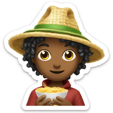 Playing with a hat and a Ramen ￼ sticker
