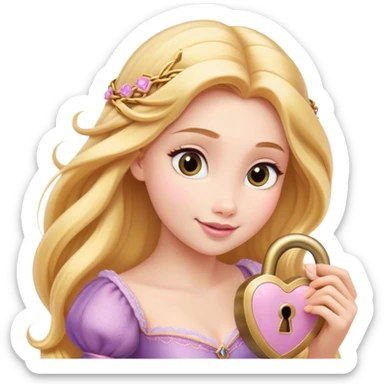 Cinematic Elegant Rapunzel Portrait Emoji, Twirling a lock of her golden hair, dreamy expression, soft pink lips curving into a gentle smile, delicate yet mesmerizing, a princess with a heart full of adventure and beauty! sticker