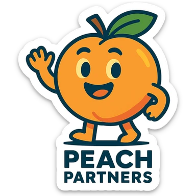 friendly peach mascot for 'Peach Partners' logo, vibrant toon style, vibrant colors, cheerful expression sticker