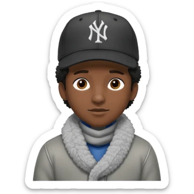 Cappellino New Era New York nero e persona con giubbotto di pecora grigio e anche la lana grigia sticker