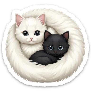 Two cute kittens, a black kitten and a white kitten curled up together to form the shape of the yin yang symbol  sticker