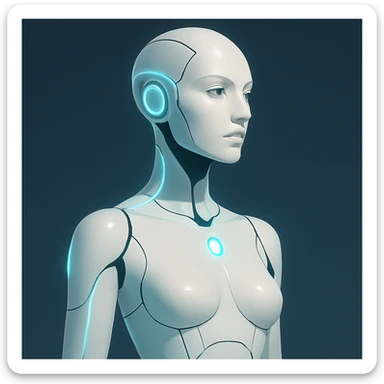 a woman AI robot, sleek and minimal, glowing accents sticker