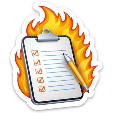 A To-do list on fire. Representing fast completion. This will be an app achievement so make it kind of high end ux looking or even like a fun trophy sticker