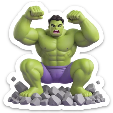 3D emoji of the Hulk, smashing the ground sticker