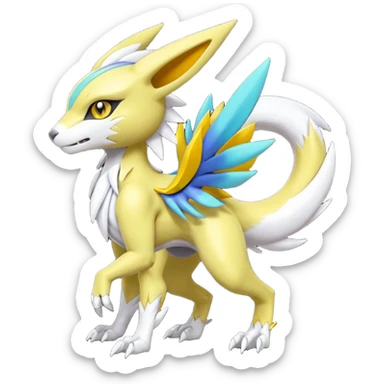 Colorful Smooth Soft Scaled Meloetta-Wargreymon-Renamon-Sergal-Pokémon-Digimon-Fakémon-fusion-hybrid-creature sticker