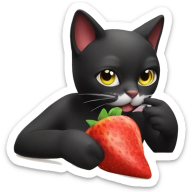 Gato negro comiendo frutilla sticker
