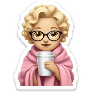 Cute blonde baby with glasses cup of tea pink blanket hair up sticker