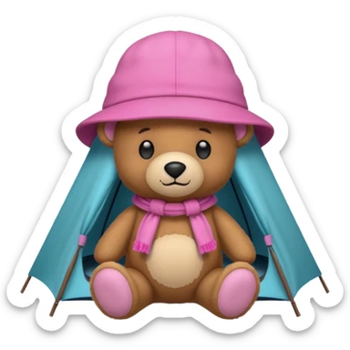  Teddy bear wearing pink camping sticker