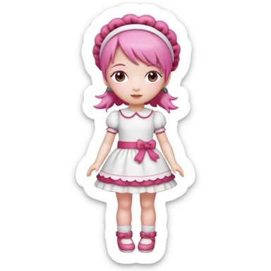 Isolated detaile illustration incredibly raspberry torte doll figurine full body with pink hair and a raspberry hairband sticker